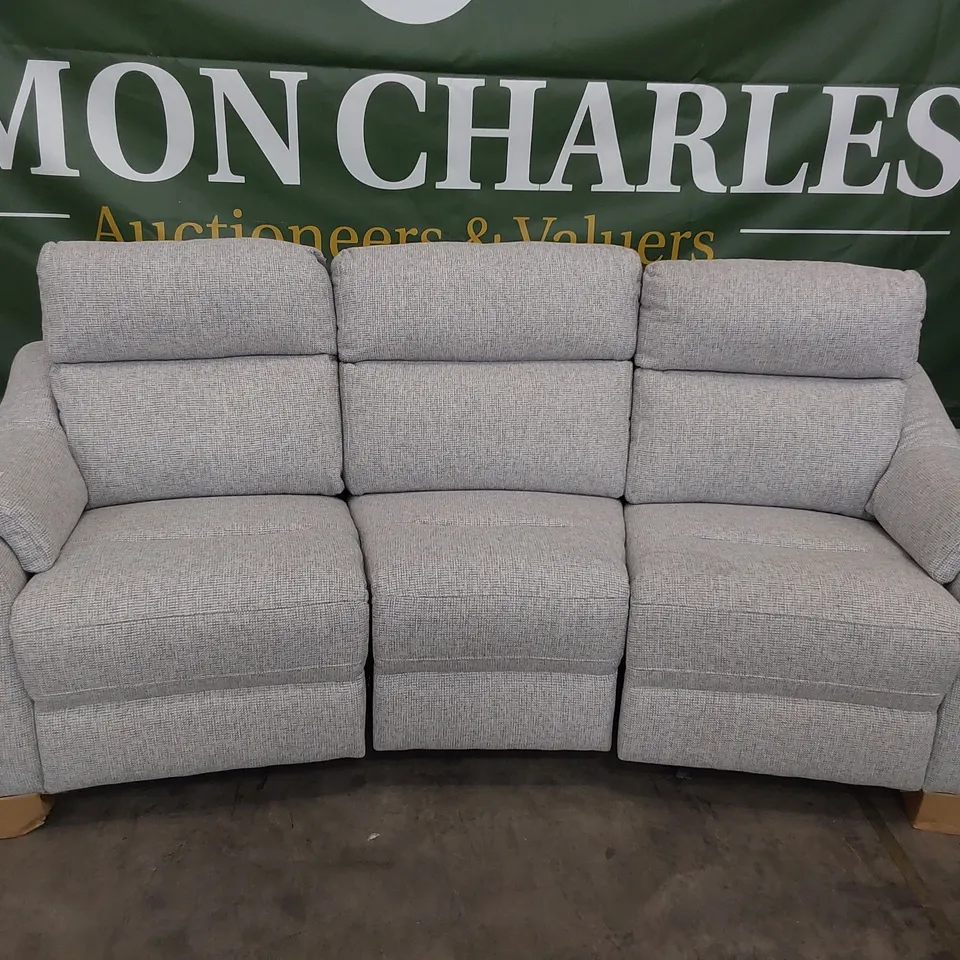 QUALITY BRITISH DESIGNER G PLAN HURST SMALL CURVED THREE SEATER SOFA ROCHE CLOUD FABRIC