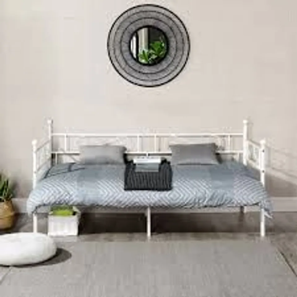 BOXED HOME MAKE SINGLE BED METAL BED FRAME SOROSIS - WHITE (1 BOX)