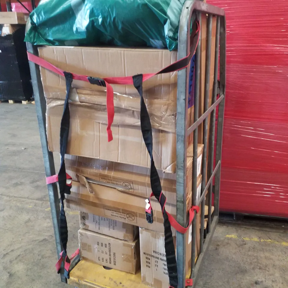 3 CAGES CONTAINING ASSORTED PRODUCTS INCLUDING BESREY KIDS SCOOTER, PULLUP BAR, RETRACTABLE SAFETY GATE & STERILE PLASTIC PETRI DISHES