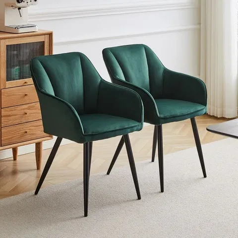 BOXED DANNIELL VELVET ARMCHAIR, GREEN - SET OF 2 (1 BOX)