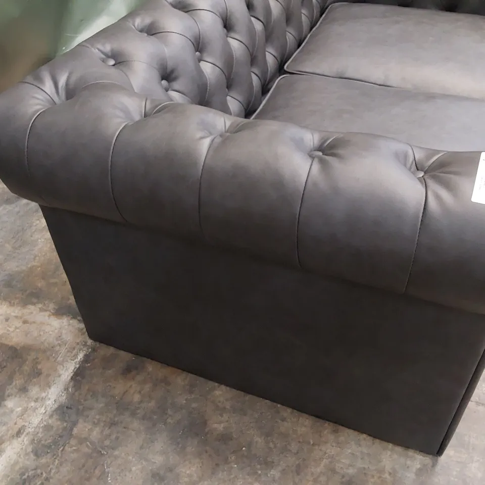 DESIGNER TWO SEATER CHESTERFIELD SOFA GREY LEATHER 