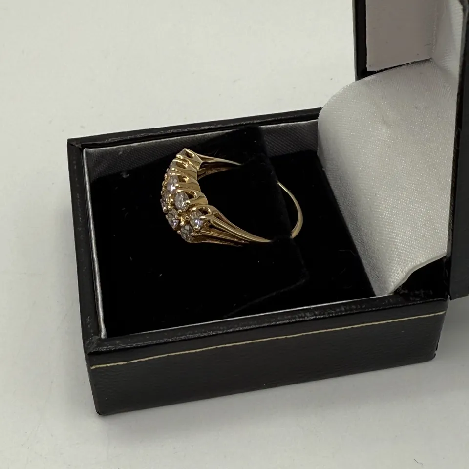 14CT YELLOW GOLD TWO ROW RING SET WITH NATURAL DIAMONDS