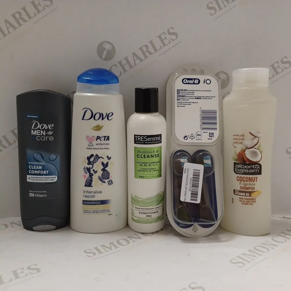 BOX OF APPROX 20 ASSORTED HEALTH AND BEAUTY ITEMS TO INCLUDE - DOVE MEN CARE CLEAN COMFORT - DOVE PETA INTENSIVE REPAIR SHAMPOO - TRESEMME REPLENISH & CLEANSE ECT 