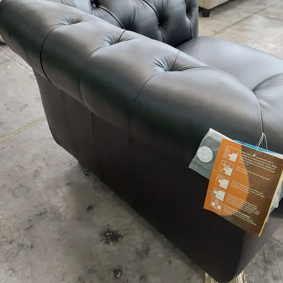 DESIGNER CHESTERFIELD EASY CHAIR BLACK LEATHER 
