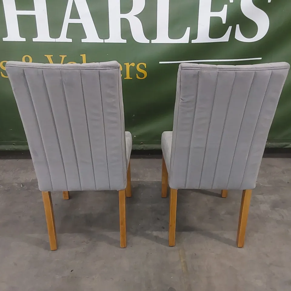 SET OF 2 SALISBURY GREY VELVET DINING CHAIRS WITH OAK LEGS