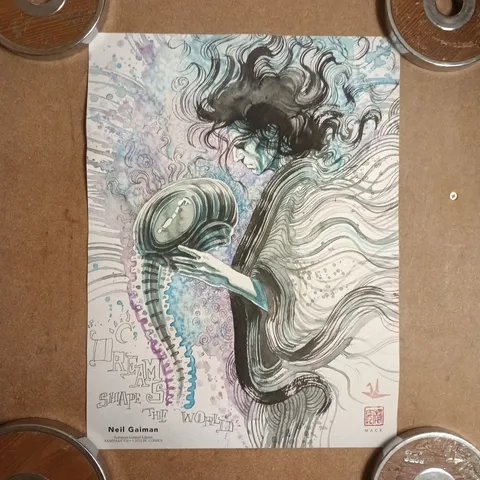 NEIL GAIMAN EUROPEAN LIMITED EDITION "DREAMS SHAPE THE WORLD" SANDMAN ART PRINT