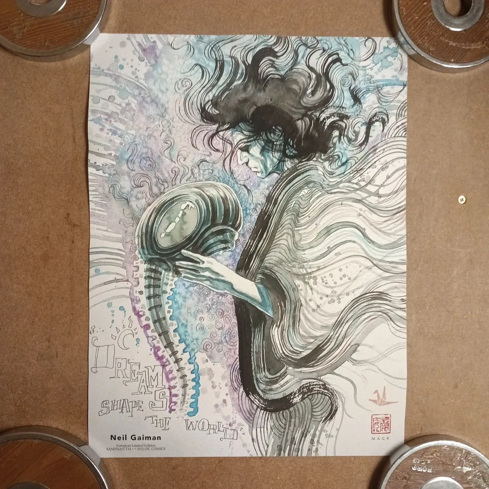 NEIL GAIMAN EUROPEAN LIMITED EDITION "DREAMS SHAPE THE WORLD" SANDMAN ART PRINT