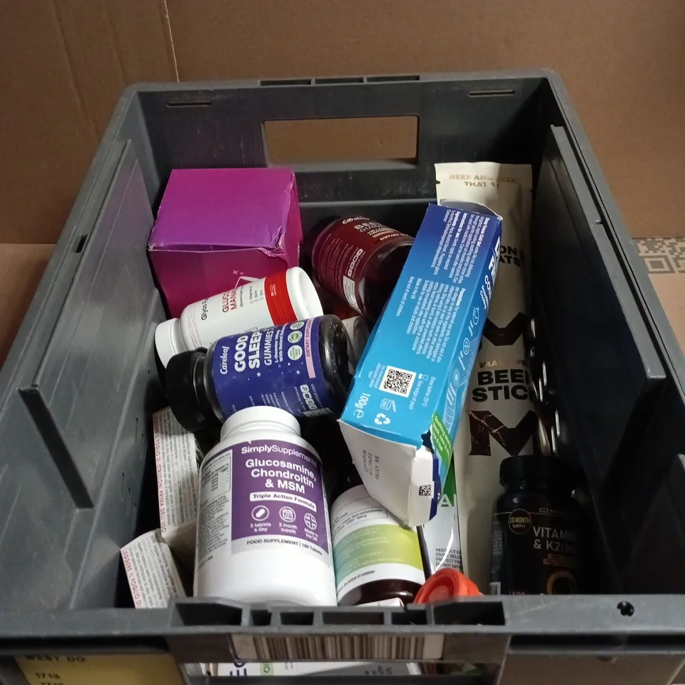 TOTE OF APPROXIMATELY 20 ASSORTED VITAMINS/SUPPLEMENTS TO INCLUDE COLLAGEN COMPLEX, GOOD SLEEP GUMMIES, LIFT GLUCOSE CHEWS ETC