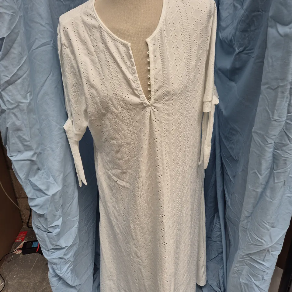 White embroidered cotton dress, women's XL