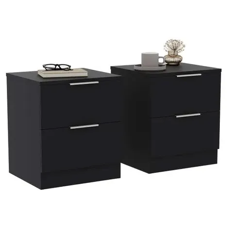 BOXED LASSIC TREGA 2 DRAWER BEDSIDE CHEST (SET OF 2) - BLACK (1 BOX)