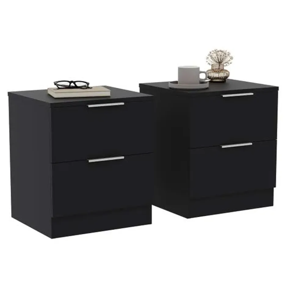 BOXED LASSIC TREGA 2 DRAWER BEDSIDE CHEST (SET OF 2) - BLACK (1 BOX)