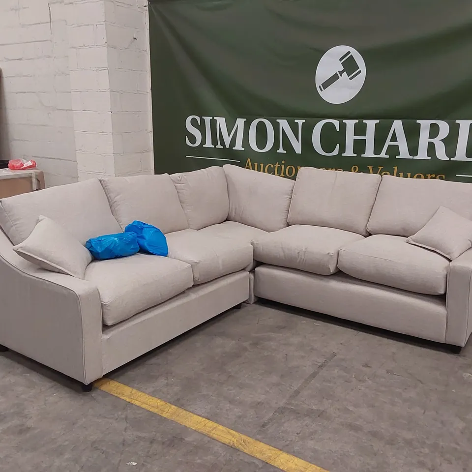 QUALITY DESIGNER FABRIC UPHOLSTERED CORNER SOFA - BEIGE 