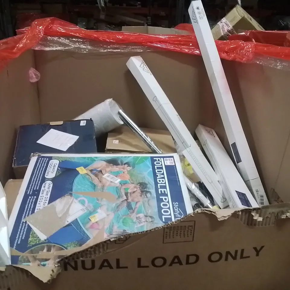PALLET OF ASSORTED HOUSEHOLD GOODS AND PRODUCTS TO INCLUDE;AIR COOLER,MONITOR,ROTATING BOOKSHELF