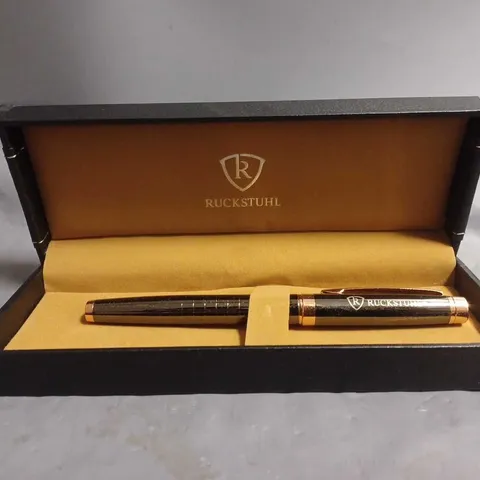 RUCKSTUHL STAINLESS STEEL LUXURY PEN IN GIFT BOX – BLACK & ROSE GOLD COLOUR CASE