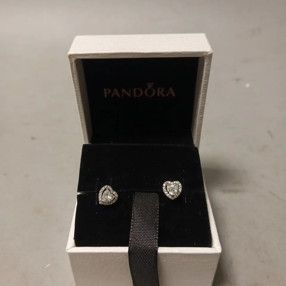 BOXED PANDORA SILVER 925 HEART EARRINGS 