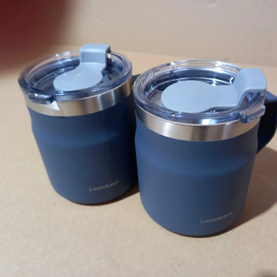 LOCK & LOCK SET OF INSULATED STAINLESS STEEL MUGS - NAVY/GREY