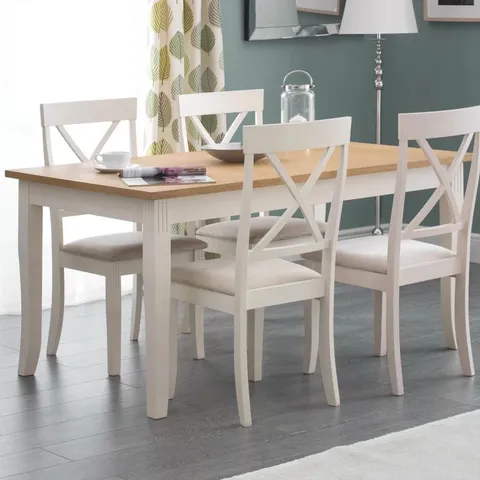 BOXED JULIAN BOWEN DAVENPORT RECTANGULAR DINING TABLE WITH 6 CHAIRS - IVORY/NATURAL (4 BOXES)