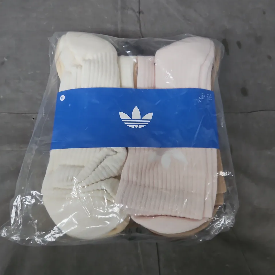 BAGGED ADIDAS 6PC CREW SOCK SET IN MULTIPLE COLOUR - UK 8.5-10