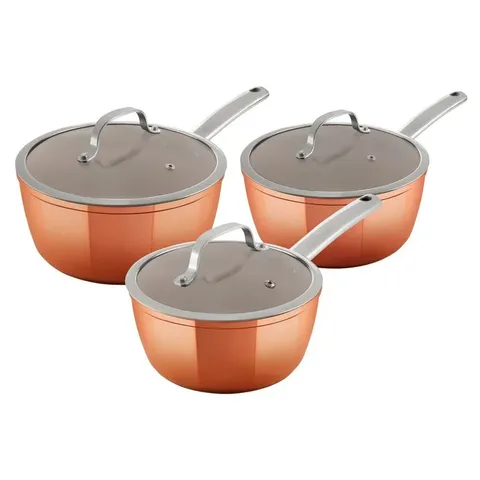 BOXED TOWER T800017 3-PIECE COPPER FORGED INDUCTION POT SET WITH GLASS LID, NON STICK CERAMIC COATING - COPPER (1 BOX)