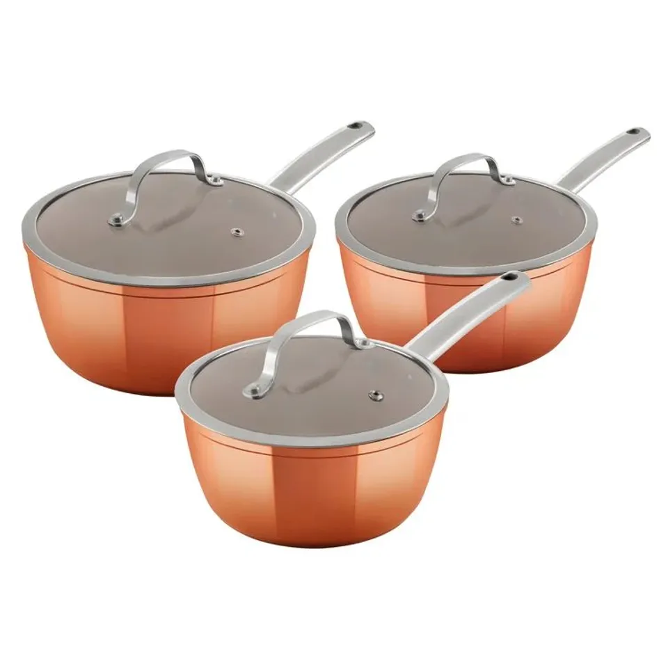 BOXED TOWER T800017 3-PIECE COPPER FORGED INDUCTION POT SET WITH GLASS LID, NON STICK CERAMIC COATING - COPPER (1 BOX)