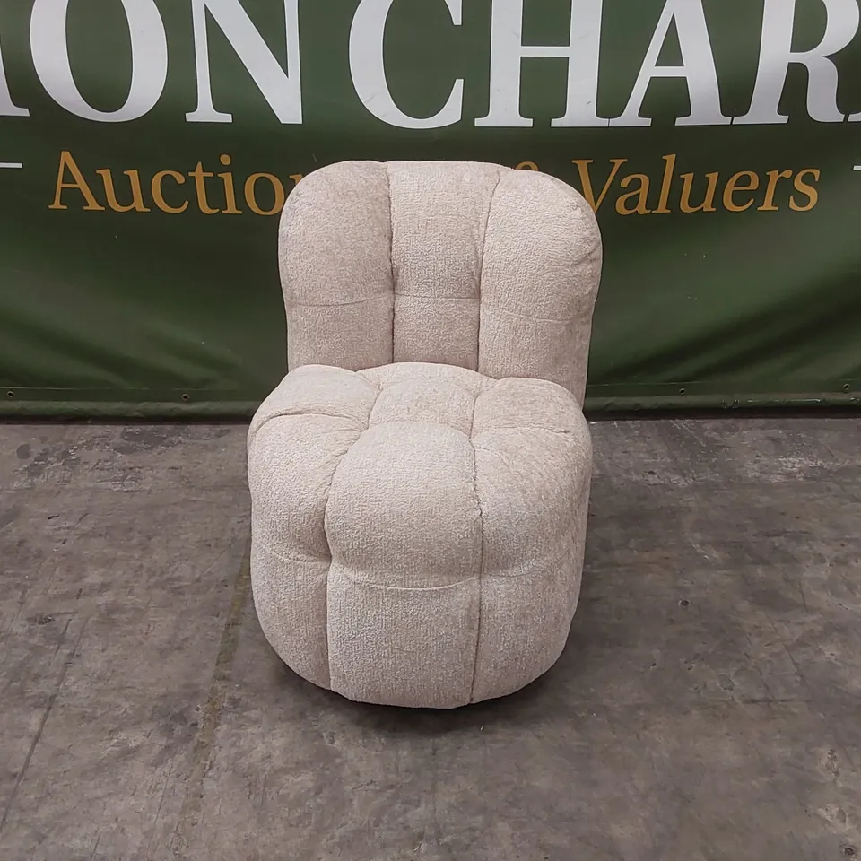QUALITY DESIGNER BUMPER CIRCA GLAM FABRIC DINING CHAIR ON WHEELS - SAND