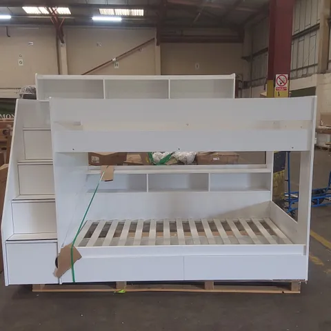 CALEB SINGLE (3') STANDARD BUNK BED WITH SHELVES BED FRAME COLOUR: WHITE