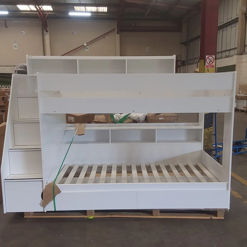 CALEB SINGLE (3') STANDARD BUNK BED WITH SHELVES BED FRAME COLOUR: WHITE