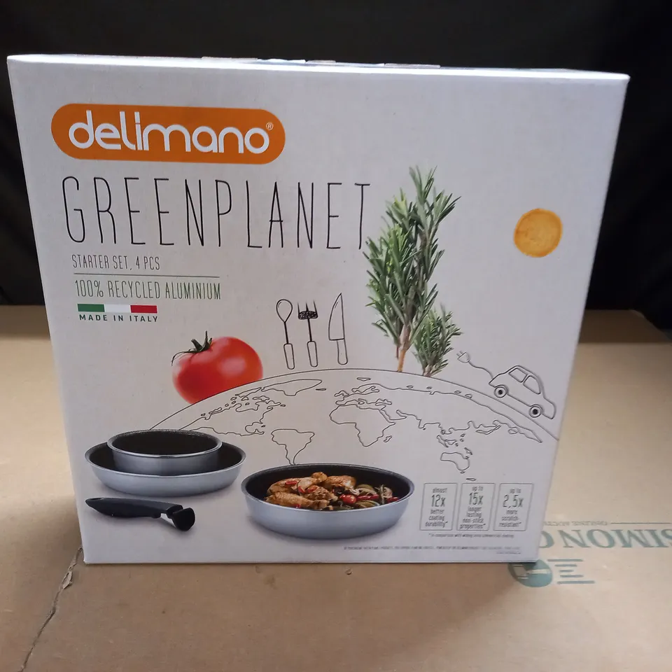 BOXED AS NEW DELIMANO GREEN PLANET 4-PIECE PAN SET
