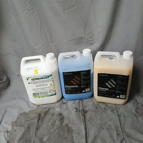 APPROXIMATELY 3 ASSORTED HOUSEHOLD LIQUID PRODUCTS TO INCLUDE ZCARCARE CHAMPS LUXURY SHAMPOO 5L, ZCARCARE CHROMANCE HYBRID DETAILER 5L, PRO KLEEN MULTI PURPOSE 5L