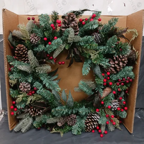 DESIGNER PRE-LIT RED BERRY CHRISTMAS WREATH - 80 CM