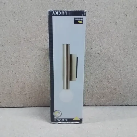 BOXED BRILLIANT INDOOR LUCKY 1 LIGHT WALL PENDANT STAINLESS STEEL ANTIQUE BRASS