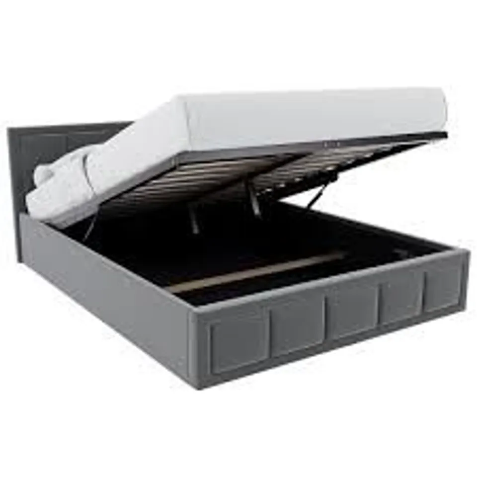 BOXED VANITA KING SIZE OTTOMAN FABRIC LIFT UP STORAGE BED - LIGHT GREY (2 BOXES)