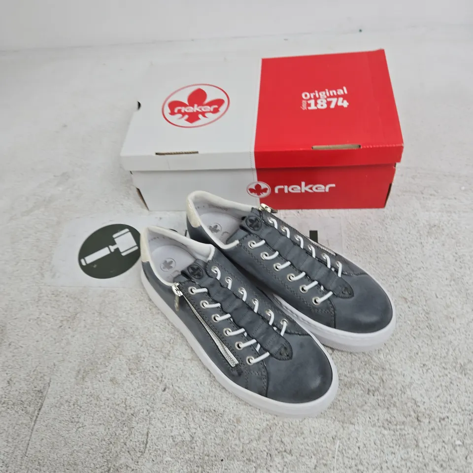 RIEKER SNEAKERS – BLUE/GREY WITH SIDE ZIP, EU 39 (UK 6.5)
