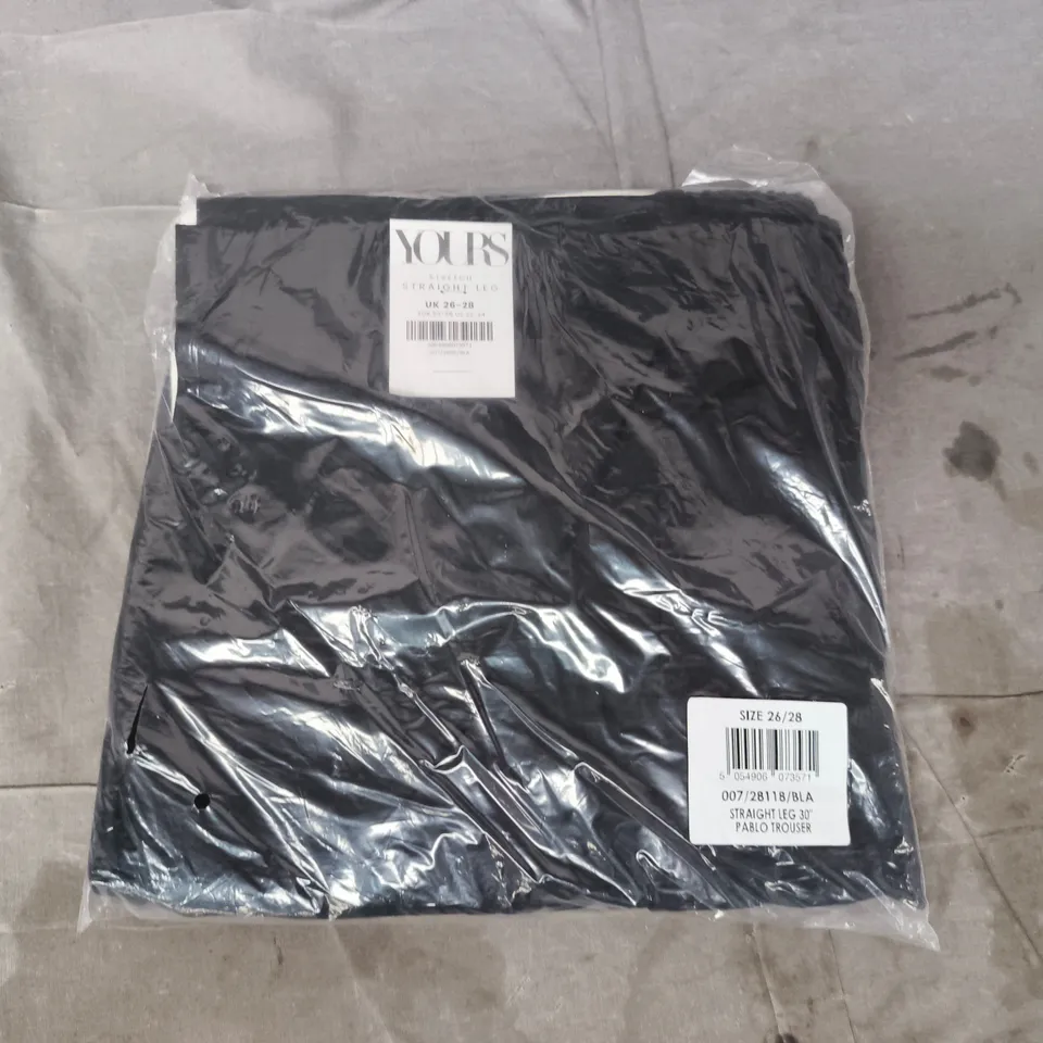 BAGGED YOURS STRETCH STRAIGHT LEG PABLO TROUSERS IN BLACK SIZE 26-28