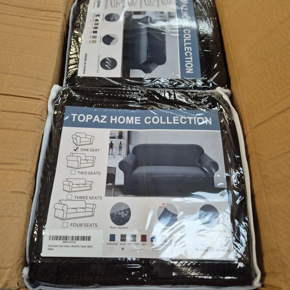 BOX OF 6 ASSORTED BLACK CHAIR COVERS - SINGLE CHAIR