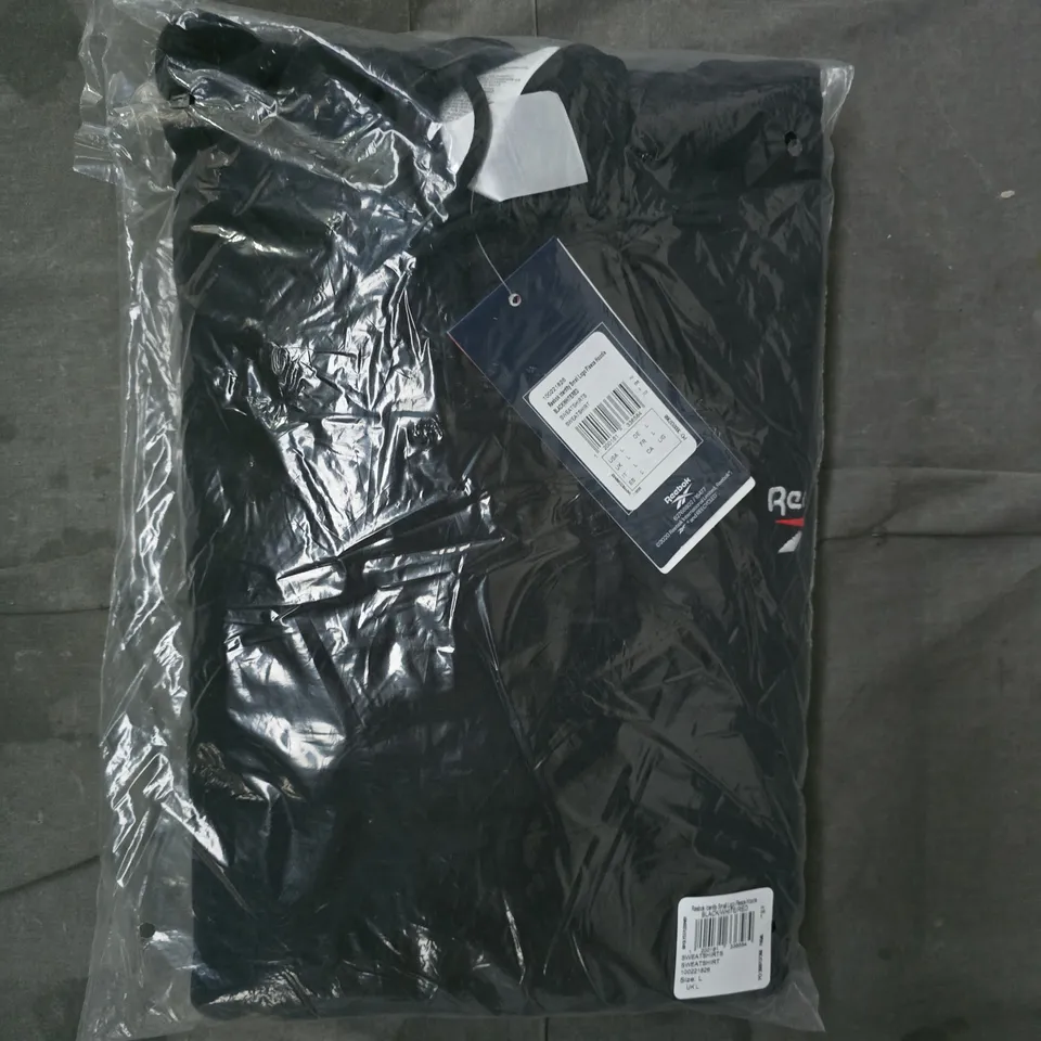 REEBOK IDENTIFY SMALL LOGO FLEECE HOODIE IN BLACK/WHITE/RED SIZE UK LARGE