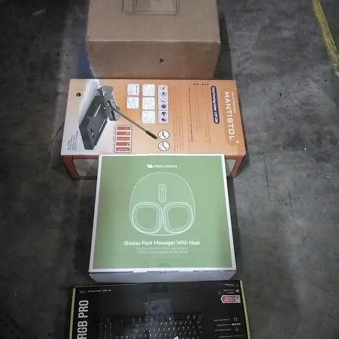 PALLET OF HOUSEHOLD ITEMS TO INCLUDE BREAD BIN,VINYL FLOORING CUTTER,FOOT MASSAGER, KEYBOARD AND OTHER ASSORTED ITEMS...