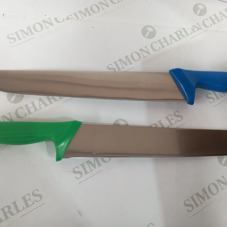 4 STARRETT BUTCHER KNIVES AERIAL TRIM WITH STRAIGHT BROAD BLADE IN ASSORTED COLOURS 203-12