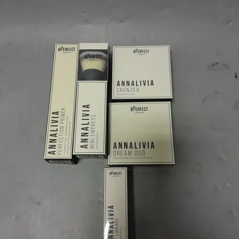 LOT OF 5 SEALED BPERFECT ANNA LIVIA MAKE UP PRODUCTS TO INCLUDE PRIMER, CHEEK BRUSH AND LIP OIL