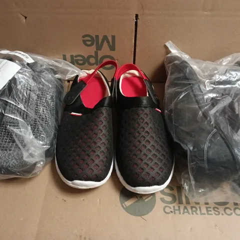 BOX OF APPROXIMATELY 15 ASSORTED PAIRS OF SHOES AND FOOTWEAR ITEMS IN VARIOUS COLOURS, STYLES, AND SIZES - COLLECTION ONLY