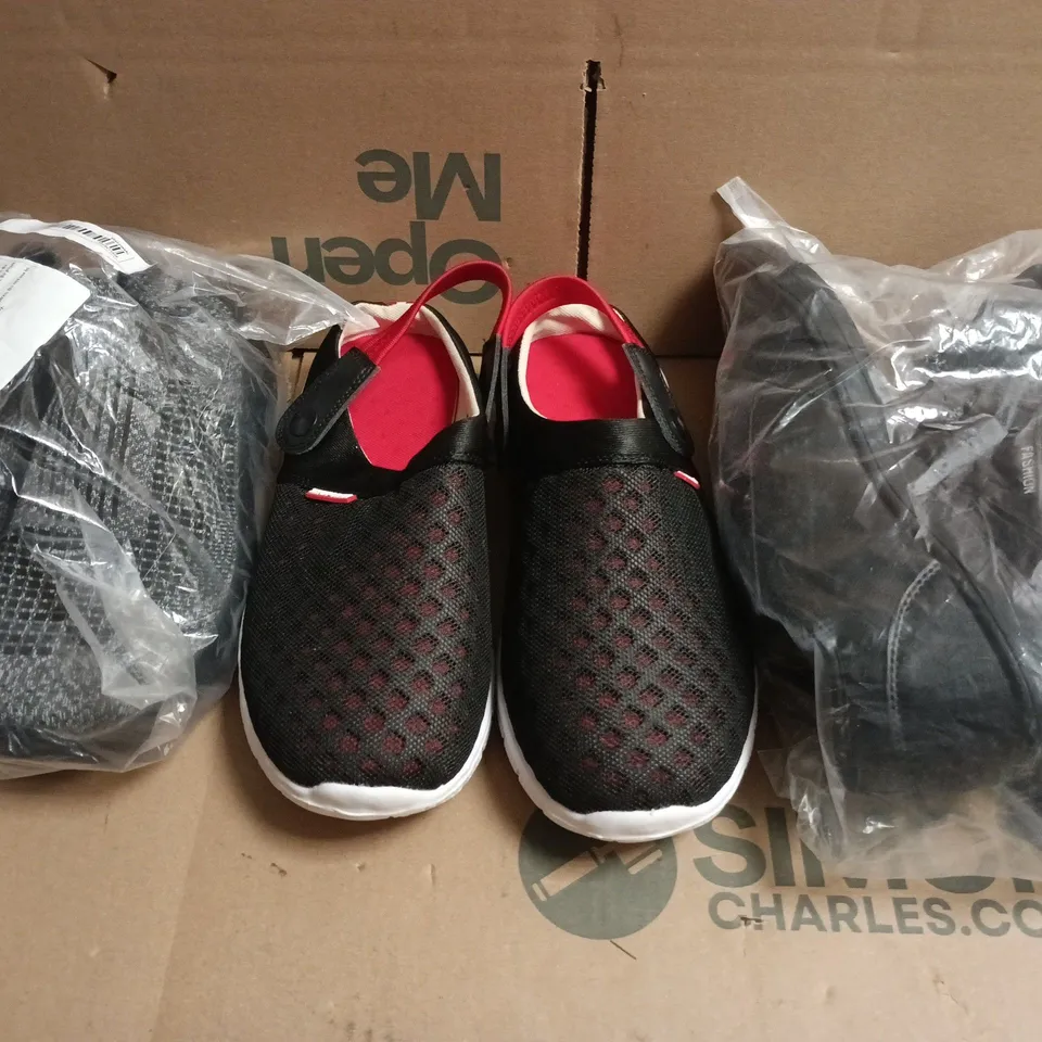 BOX OF APPROXIMATELY 15 ASSORTED PAIRS OF SHOES AND FOOTWEAR ITEMS IN VARIOUS COLOURS, STYLES, AND SIZES - COLLECTION ONLY