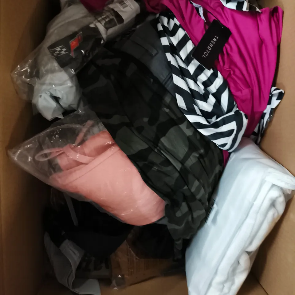 APPROXIMATELY 20 ASSORTED CLOTHING PRODUCTS IN VARIOUS SIZES TO INCLUDE TROUSERS, TOPS, JOGGERS ETC