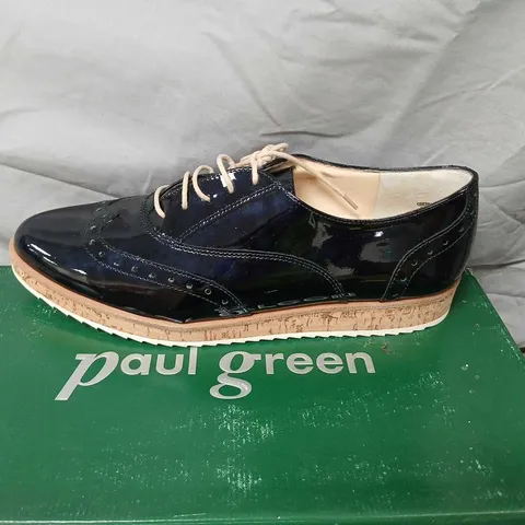 PAUL GREEN SOFTLAK STEEL BLUE PATENT LEATHER OXFORD SHOES, UK 6