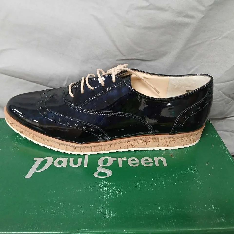 PAUL GREEN SOFTLAK STEEL BLUE PATENT LEATHER OXFORD SHOES, UK 6