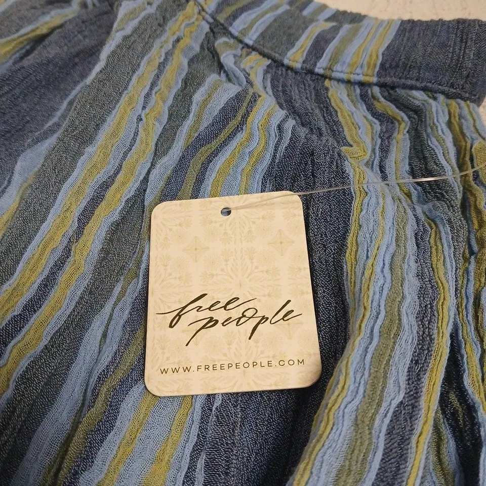 FREE PEOPLE WOMEN’S STRIPED NAVY COMBO TROUSERS, UK SIZE M
