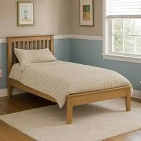BOXED JULIAN BOWEN SHAKER BED FRAME, 3FT SINGLE - OAK (2 BOXES)