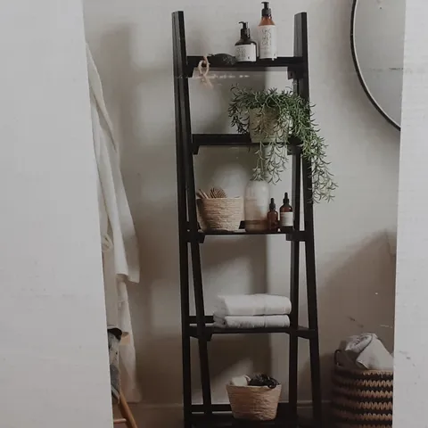 BOXED NAUTICAL WOODEN LADDER SHELVES BLACK
