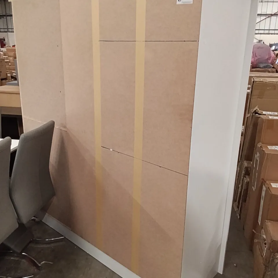 WARDROBE WITH 3 HINGED DOORS, 4 DRAWERS, OPEN SHELF AREA AND MIRROR - WHITE 