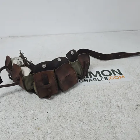 VINTAGE LEATHER BELT WITH CARTRIDGE POUCHES – MILITARY-STYLE BANDOLIER