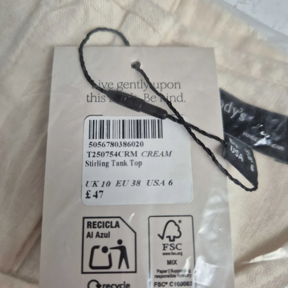 NOBODY'S CHILD STIRLING TANK TOP – CREAM, UK 10